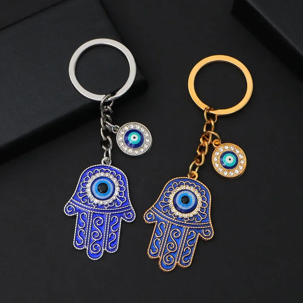Fashion Hollow Blue Evil Eye Keychain Lucky Fatima Hamsa Hand Keyring for Women Men Bag Charm Car Airpods Box Key Accessories