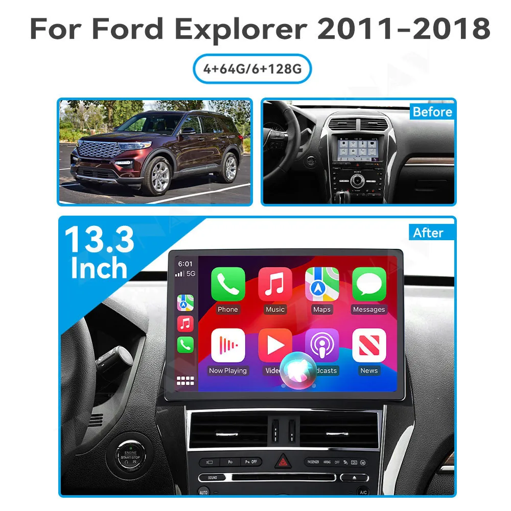 ZWNAV Android 14 Car Radio For Ford Explorer 2011-2018 GPS Navigation Wireless CarPlay Android Auto DSP Sound WIFI 4G System