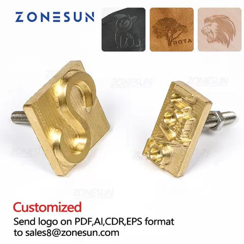 ZONESUN Custom LOGO Brass Mold Stamp Wood Leather Paper Embossing Mold DIY Design Mouldings Hot Foil Stamping Heat Press Machine