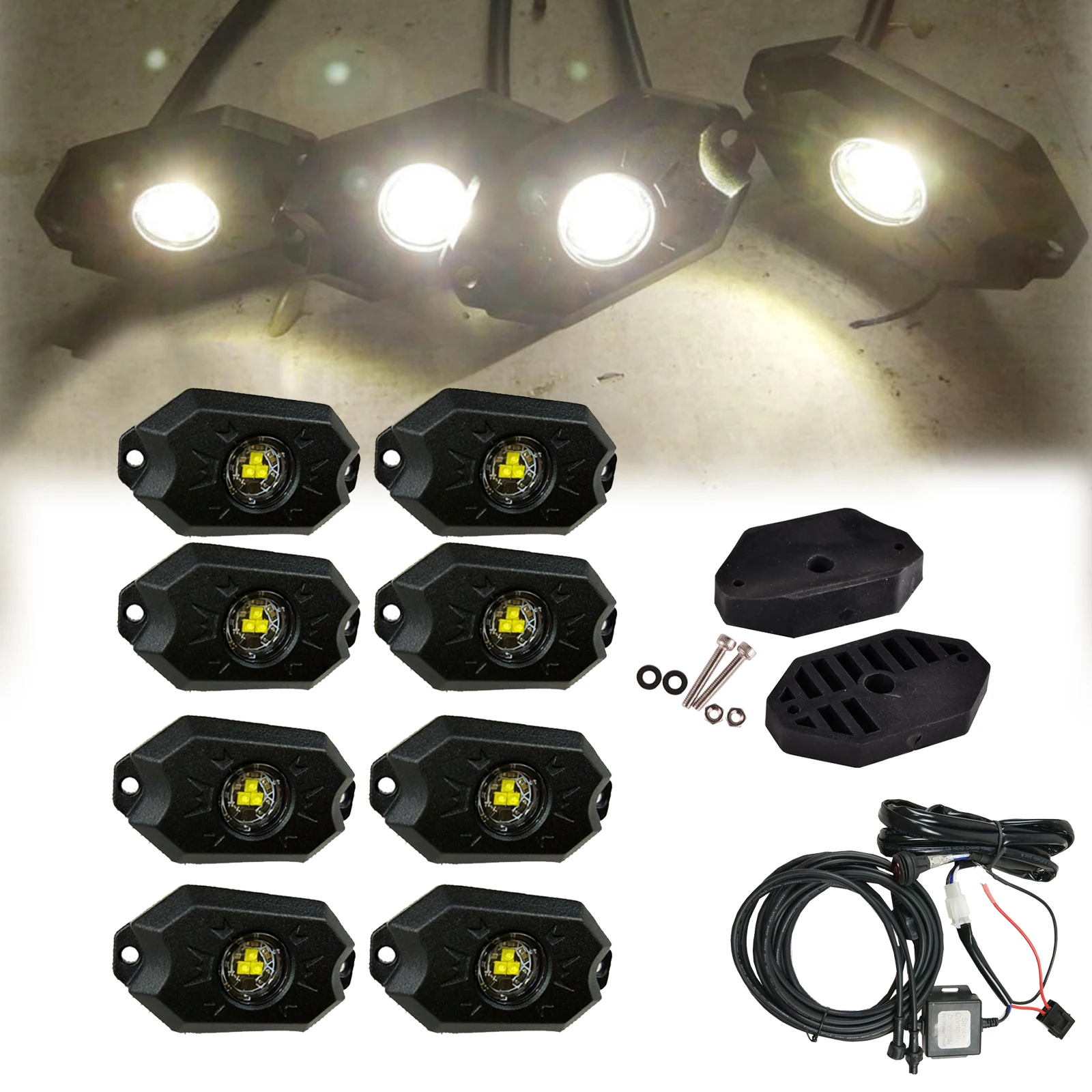 

Waterproof 4/6/8 Pods LED Rock Lights Kit Car Atmosphere Lamp for Offroad Truck SUV 4x4 ATV Jeep Neon Underbody Trail Rig Light