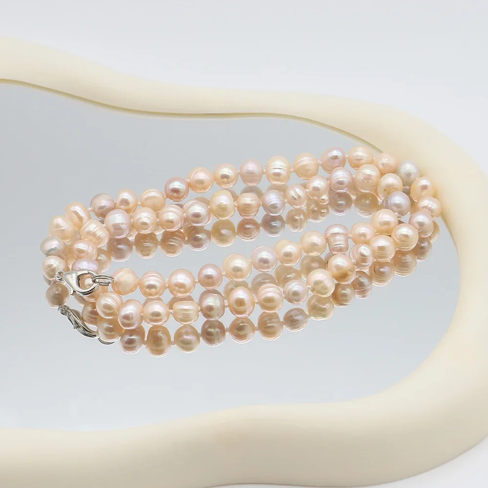 

Пресноводный натуральный жемчуг 7-8 м, роскошное ожерелье, жемчужная ювелирная нить, фиолетовый, розовый, круглые бусины, подарочная подвеска, цепочка на ключицу