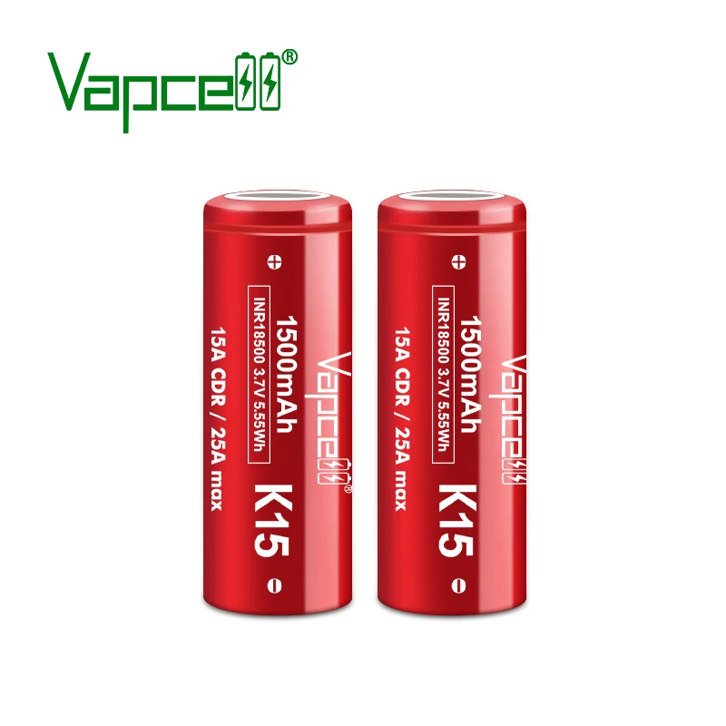 الأصلي Vapcell 18500 K15 بطارية 1500mah 3.7V 15A/25A INR 18500 بطاريات ليثيوم قابلة للشحن عالية الطاقة لأدوات المصباح