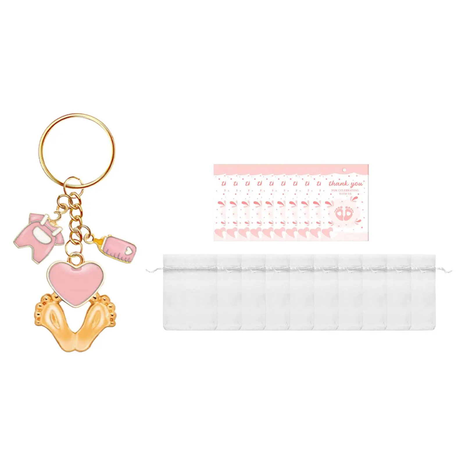 Baby Shower Favor for Guests Portable House Key Holder Party Return Favors Footprint Keychain with Organza Bags & Thank You Tags