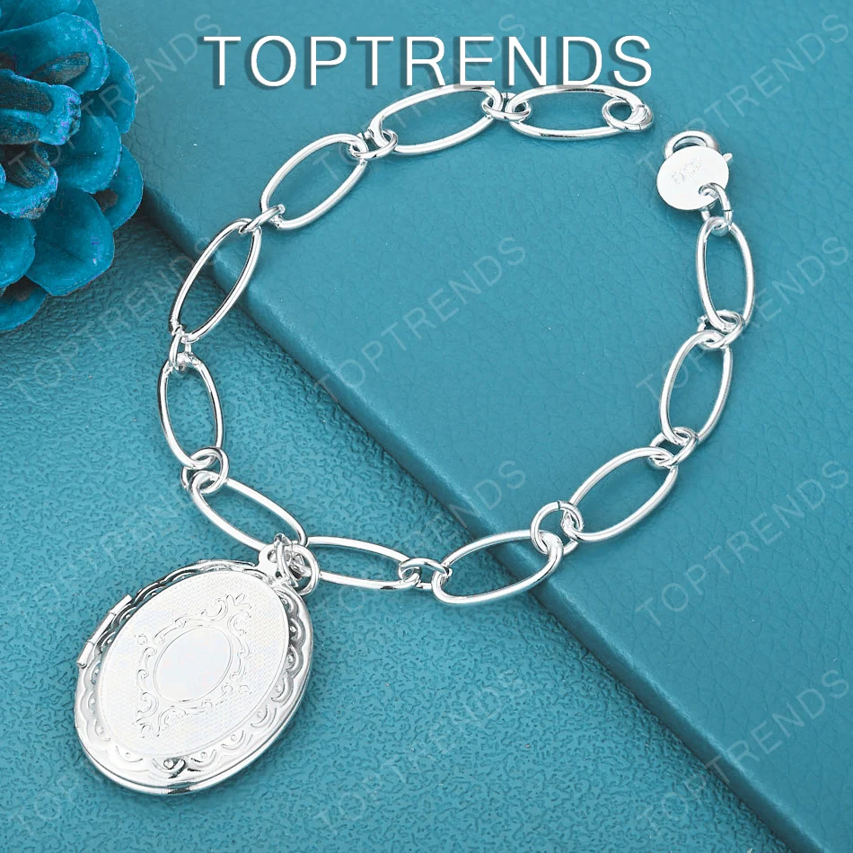 

Women Creative Jewelry 925 Sterling Silver Oval Photo Frame Pendant Bracelet Birthday Party Gift Fashion Design Accessories