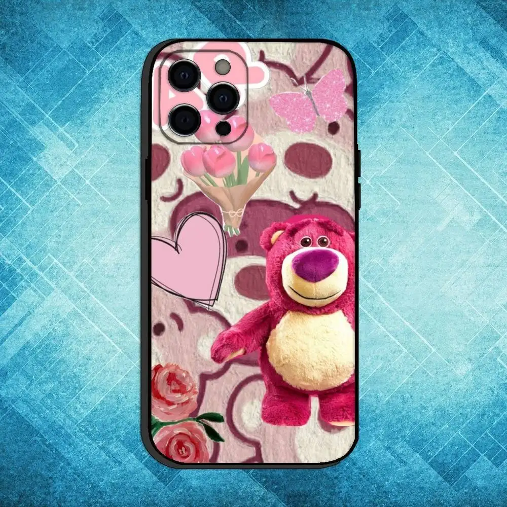 Чехол для телефона S-Strawberry Bear для iPhone 17,16,15,14,13,12,11 Plus, мягкий черный чехол Pro Max