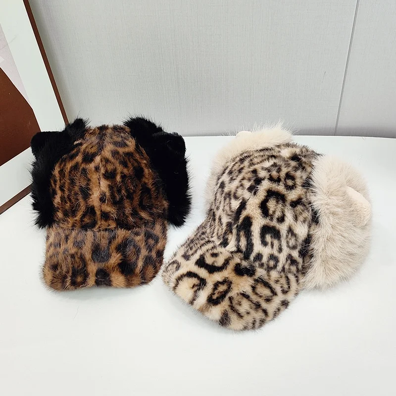 

Плюшевая бейсболка с леопардовым принтом, теплая, стильная и элегантная, регулируемая эластичная кепка с утконосом