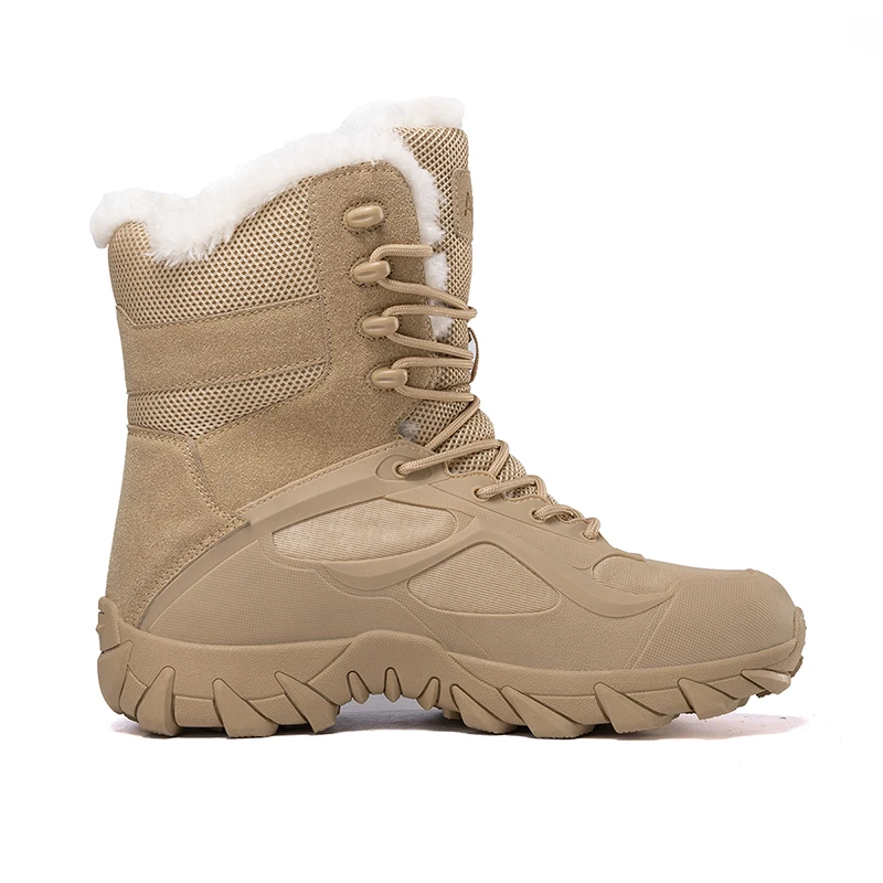 Men's High-top Insulated Tactical Boots, Outdoor Durable Non-slip Insulated Snow Boots, Hiking Boots, Winter Desert Training Boo