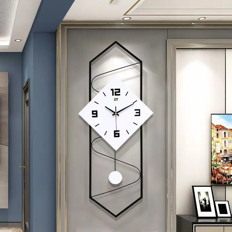 Nordic Luxury Wall Clock Living Room Clock Silent Movement Shell Metal Material Baked Paint Process Dial Material Wood
