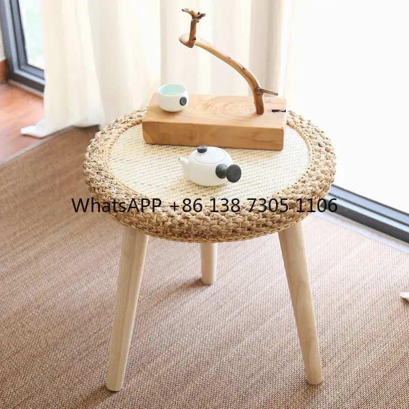 

Round table Nordic rattan solid wood corner few simple round table living room balcony side table bay window tatami