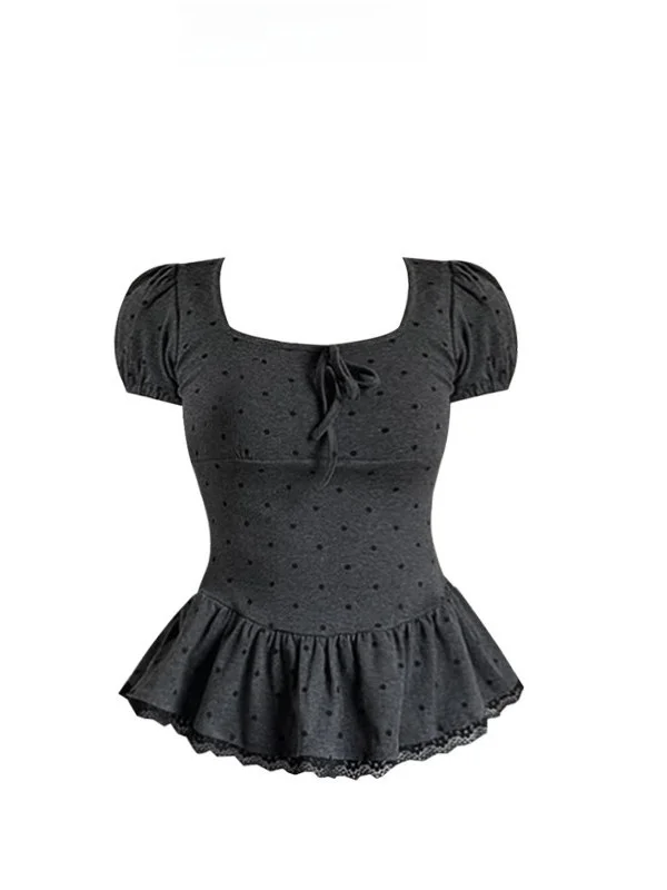 

Летнее новое женское платье в горошек с рюшами, плиссировкой на талии, приталенное, для офиса, с квадратным вырезом, рукавами-фонариками и эффектом утончения фигуры