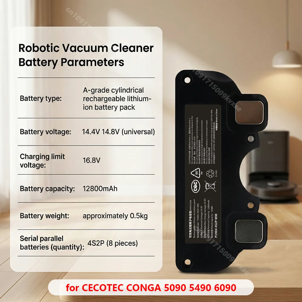 

Сменный аккумулятор для пылесоса Cecotec Conga 7090 6090 5090 5490, 14,8 В, 5200 мАч, 12800 мАч, литий-ионный аккумулятор, аксессуары