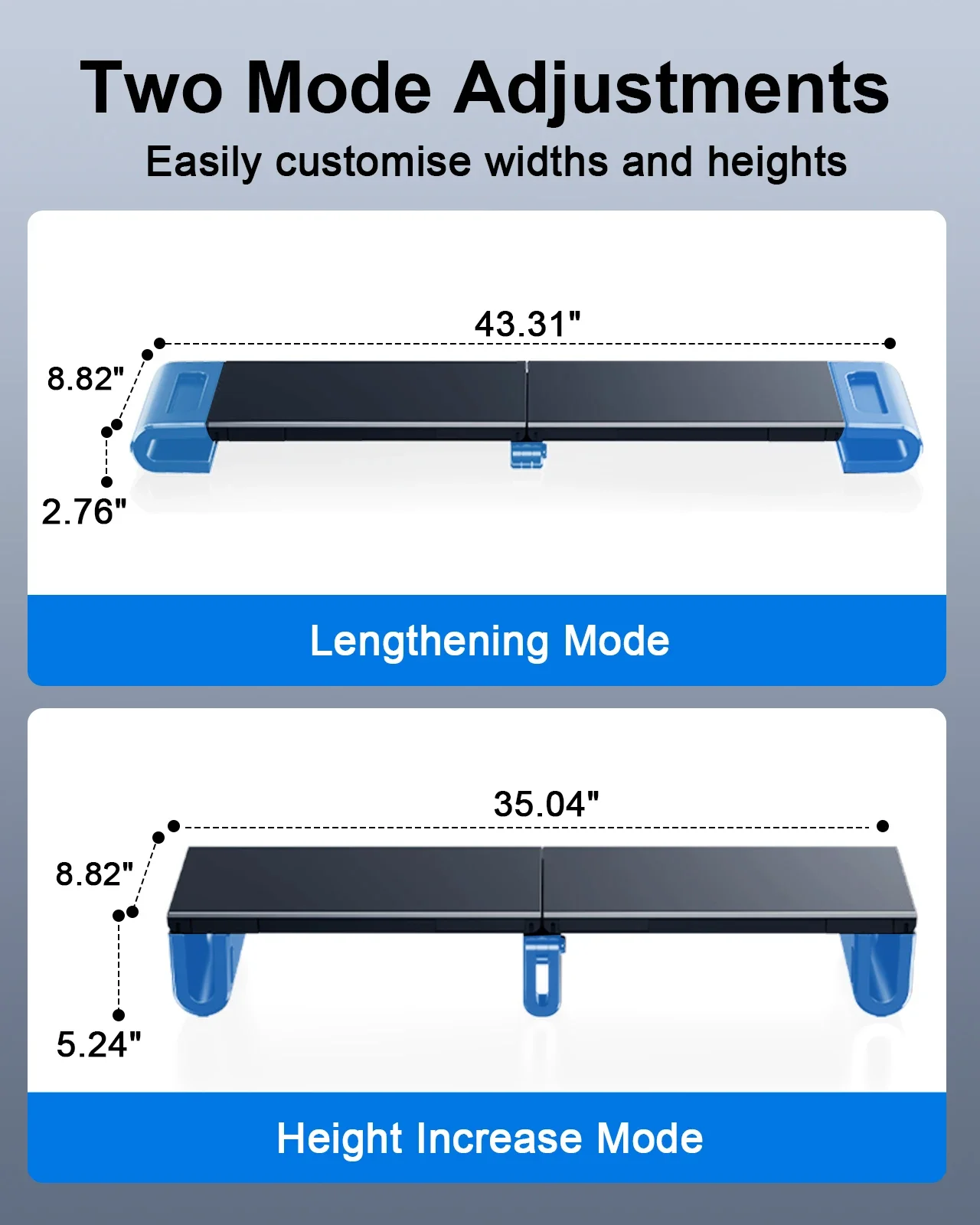 Eary Dual Monitor Stand Riser Length Adjustable Laptop Monitor Desktop Organizer Stand with Phone Tablet Holder for Home Office