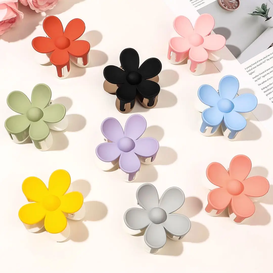 Pinzas para el cabello creativas con forma de flores de doble Color para mujer, pinzas para el cabello geométricas dulces, pinzas para cola de caballo de cangrejo, accesorios para el cabello con Clip de tiburón