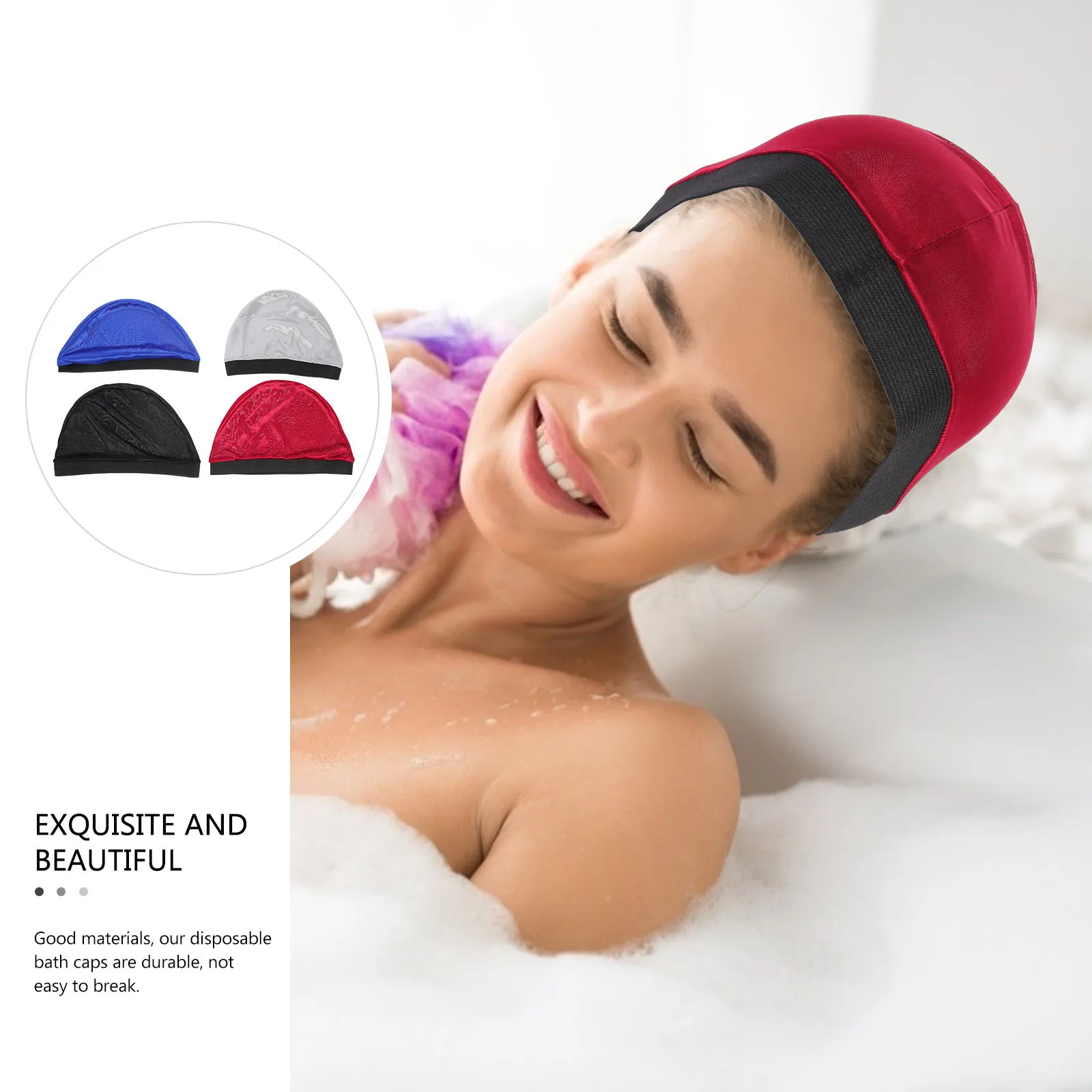 

4pcs Silk Bath Caps Disposable Elastic Shower Hat For Women Loose Hair Caps Night Sleeping Hat Stretchy Housework Head Cover