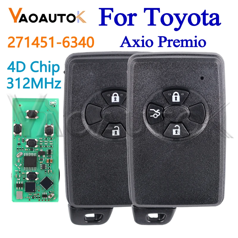 271451-6340 For Toyota Axio Premio Auto Smart Remote Car Key 4D Chip 312Mhz 2/3 Buttons Key Replacement With Blade Keyless Start