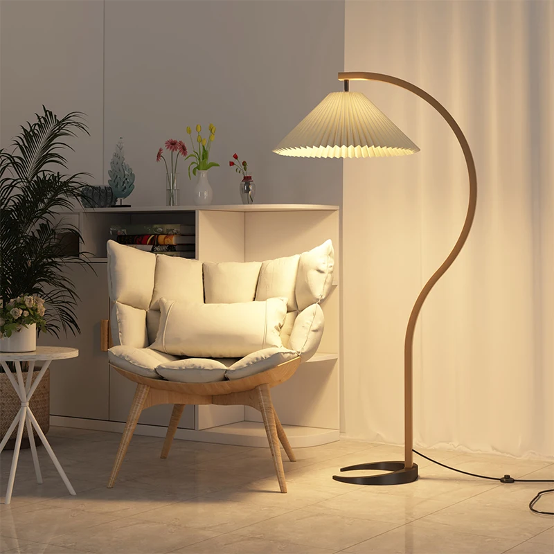 Nordic Solid Wood Pleated Led Floor Lamp Living Room Study Home Decor Standing Light Modern Indoor Lighting Bedroom Bedside Lamp