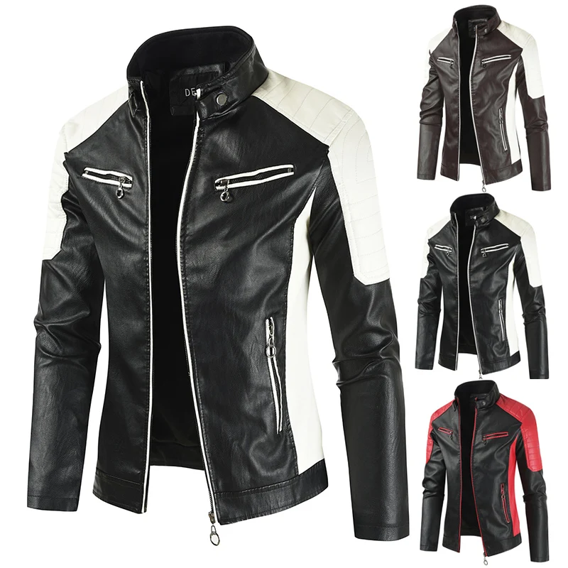 

Winter Warm Fce Lined Motorcycle Racing Jaet Men's Riding Zipper PU Leather Jaet 4XL Size Performance Outerwear