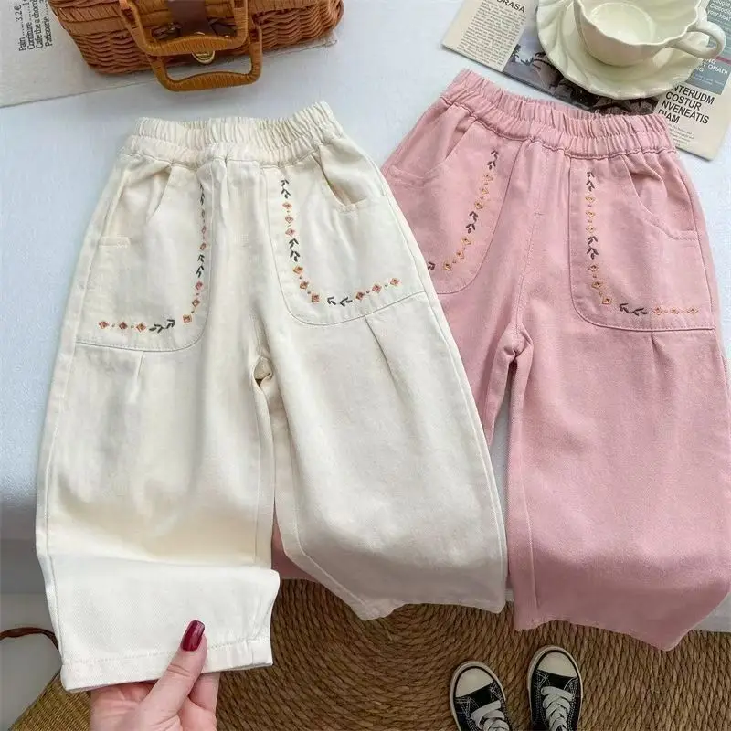 

Girls' Pants Children's Clothing Spring And Autumn New Styles Children's Embroidered Casual Pants Stylish Baby Cotton Pants