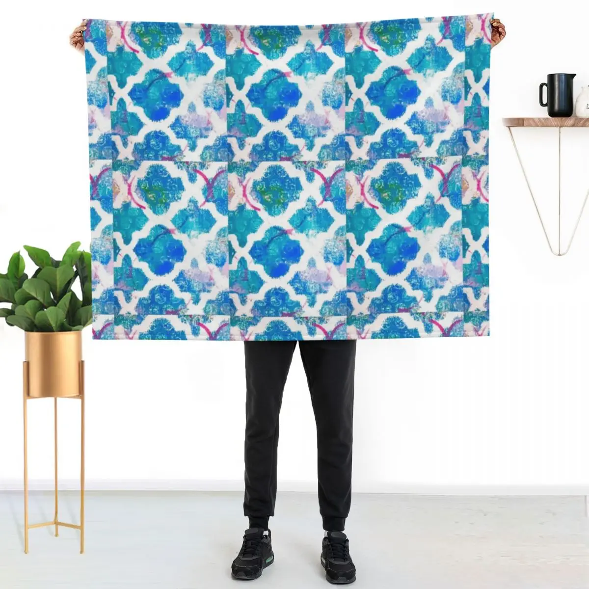 BLUE AND WHITE MOROCCAN WINDOW TILES Throw Blanket Compact Warm Blanket for Car Road Trip