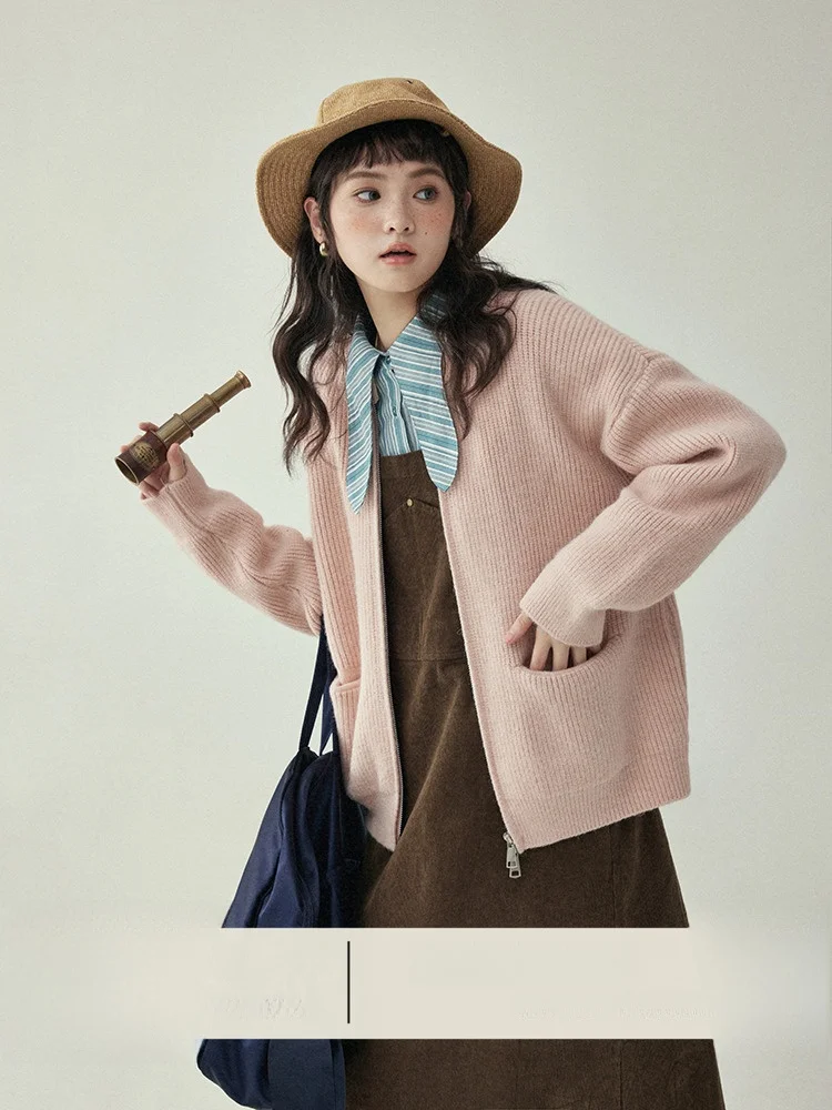 

AMUU Knitted Sweater Cardigan Zipper Jaet Women's Casual Loose Fit Long Sve Zip up Coat Lazy Sle Autumn Winter Outerwear