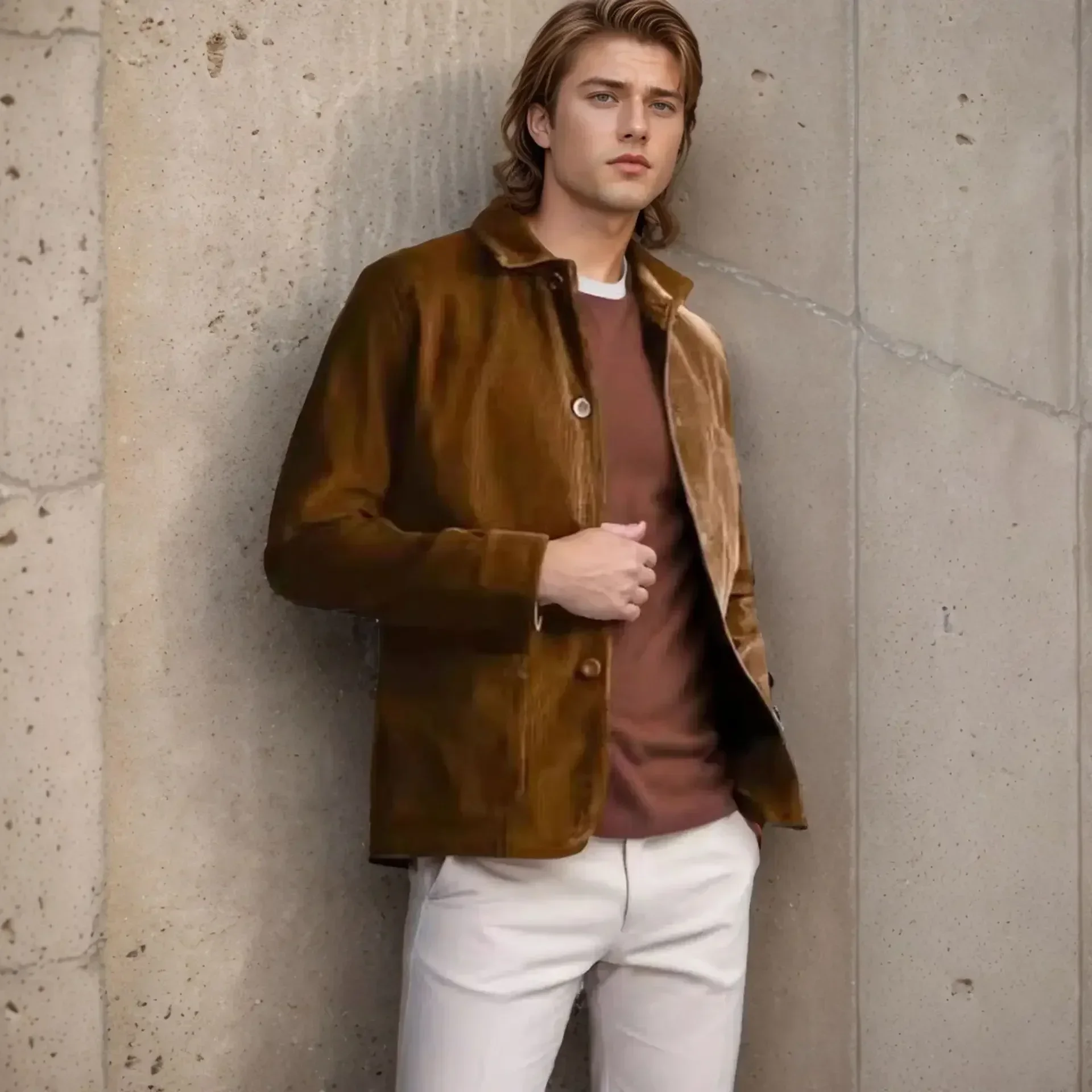 

2024 Spring and Autumn Fashion Simple Shirt for Men, Casual Solid Color Corduroy Long Sleeve Wrinkle-Free Cardigan Coat S-XXL