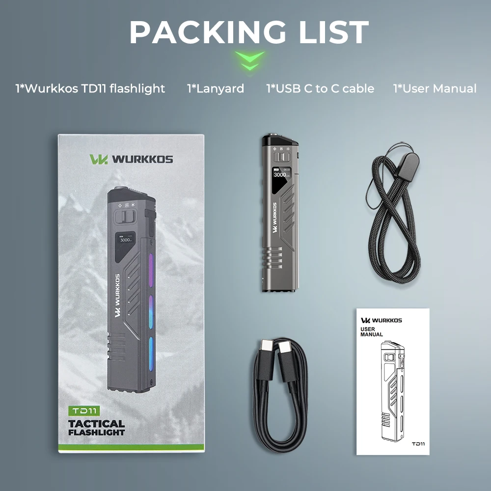 Wurkkos TD11 RGB التكتيكية مضيا 3000 لومينز قابلة للشحن المحمولة الدفاع عن النفس مصباح يدوي الذيل التبديل للاستخدام في الهواء الطلق