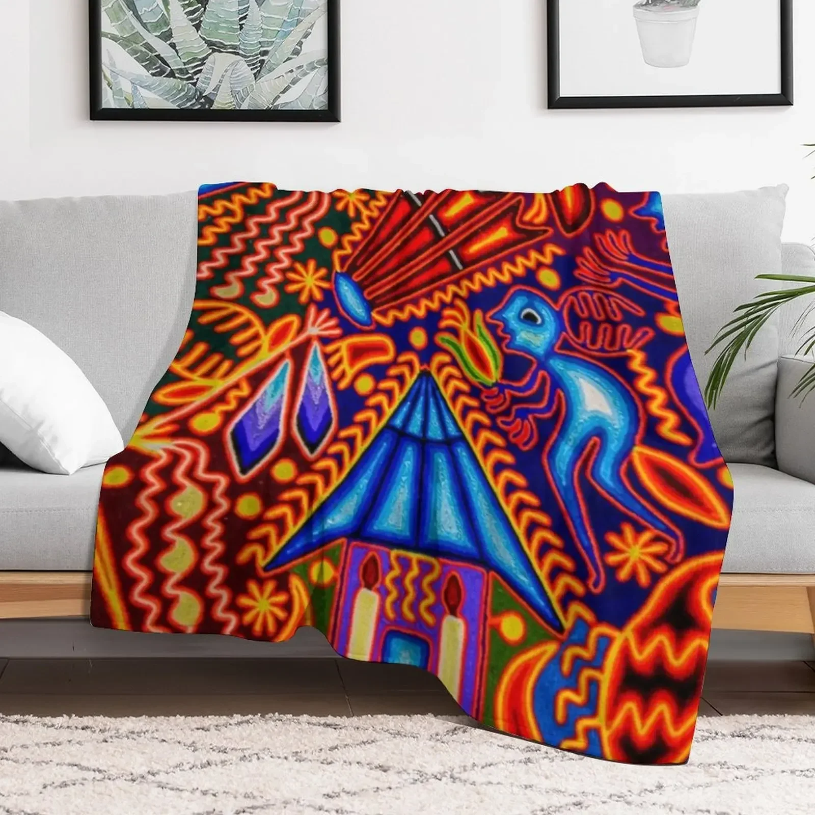 Huichol textile Throw Blanket manga warm for winter Soft Plush Plaid Winter beds Blankets