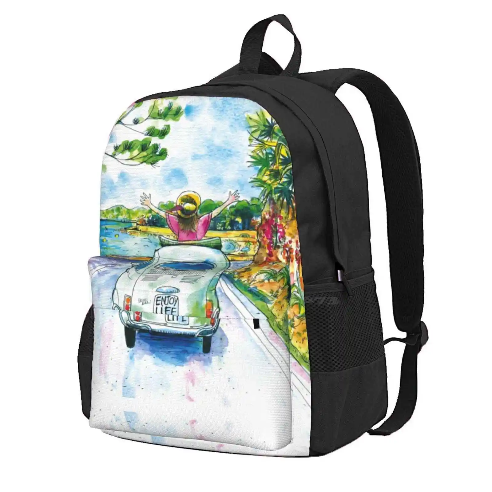 Enjoy Life In Fiat 500 Hot Sale Schoolbag Backpack Fashion Bags Enjoy Life Cap Dantibes Sea Side Fiat 500 Holidays French