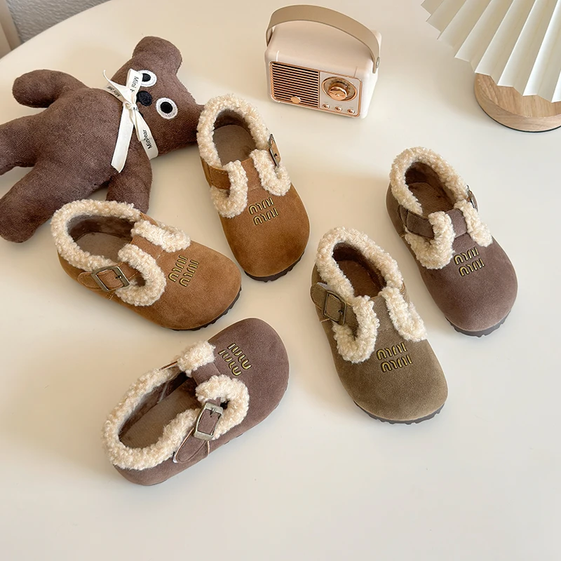 Children Flats Shoes for Winter,Warm Plush Cotton Snow Boots,Soft Sole Anti-Slippery Footwear for Baby Girl First Walker