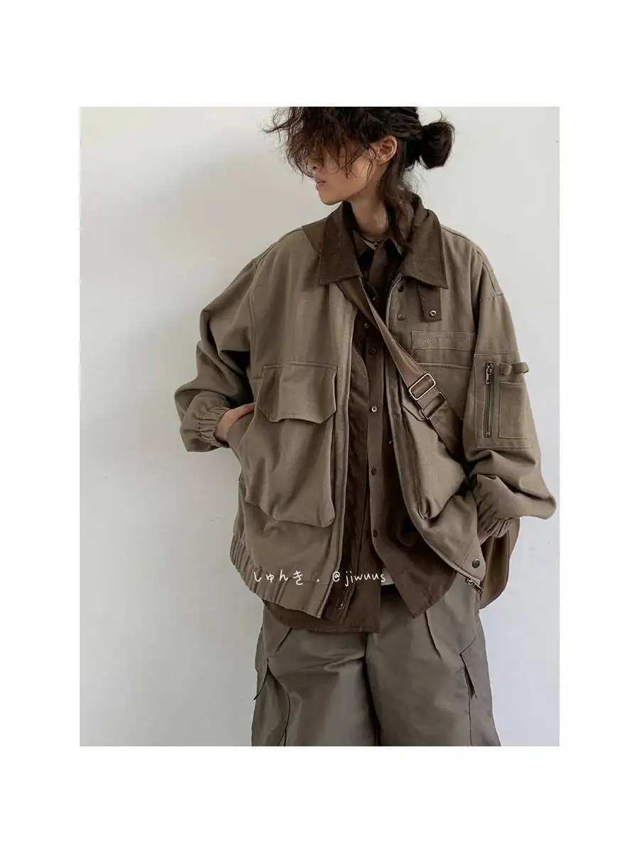 Man Jacket Spring Autumn Loose Cargo Jacket Japanese Vintage Multi-Pocket, Unisex Streetwear, Stylish Versatile Casual Coat