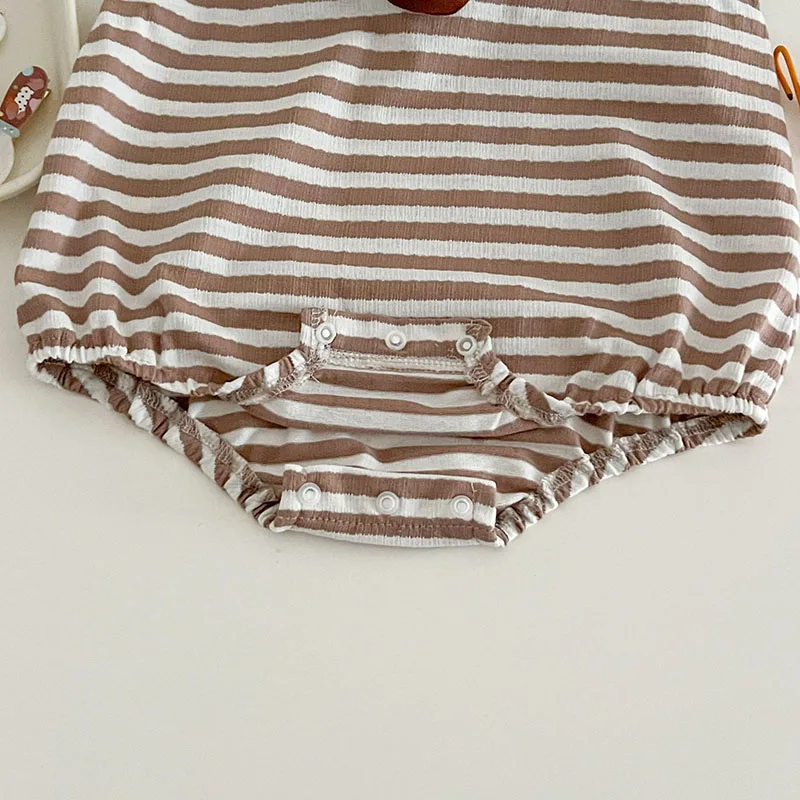 여아용 귀여운 곰 스트라이프 점프수트, 유아 슬링 원피스, 0-2T 얇은 스타일 바디 수트, 2024 여름 신상