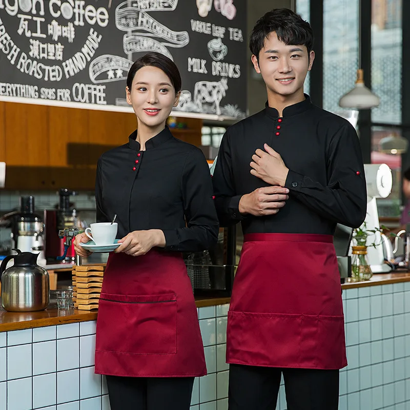 Dining Teahouse Waiter Workwear Autumn Winter Hotel Clothing Hot Pot Restaurant Long Sleeve Men and Wome