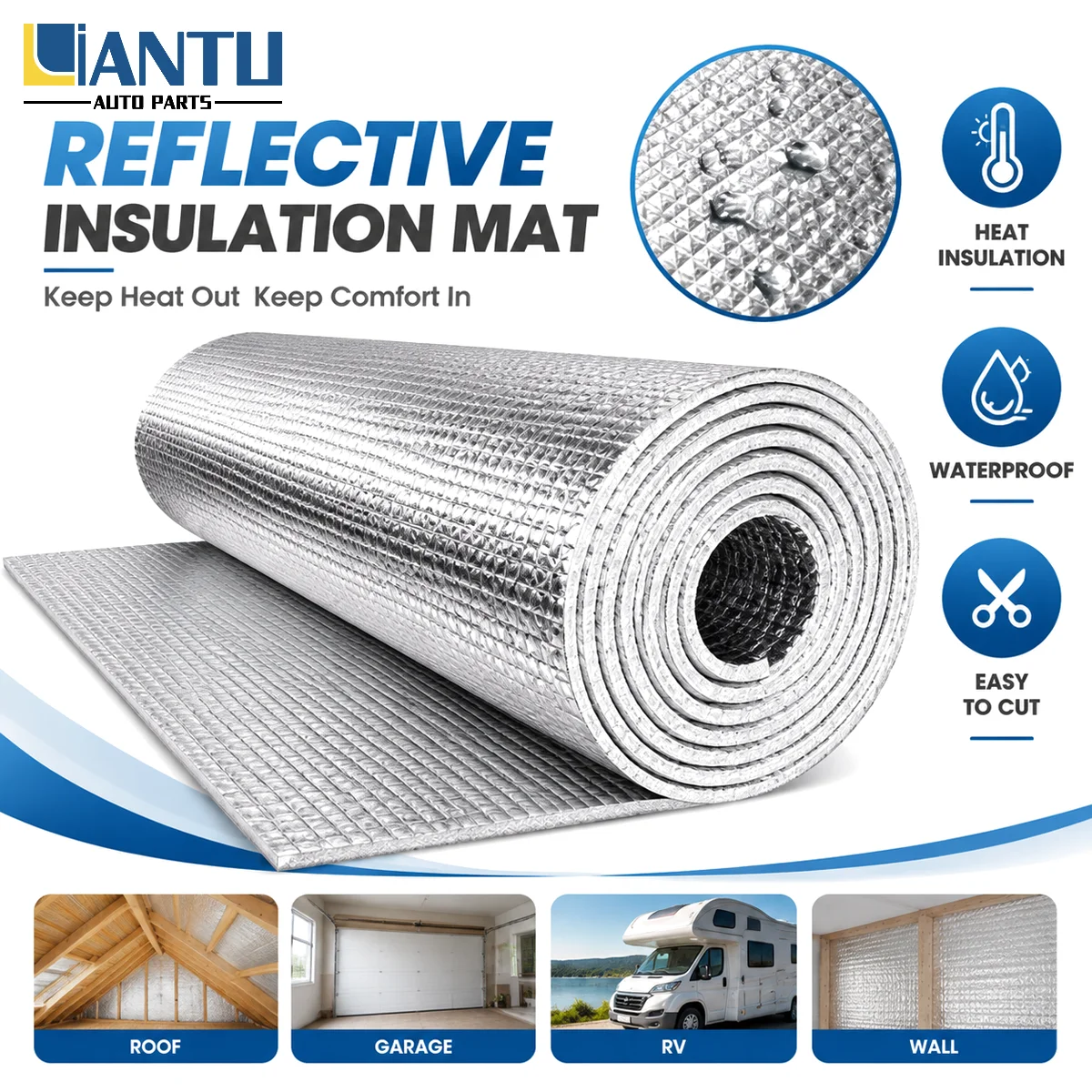 PINMOAP 3.5/6/9mm Aluminum Foil Reflective Insulation Cotton Roll Heat Shield Material For Garage Door Wall Roof Home Automotive