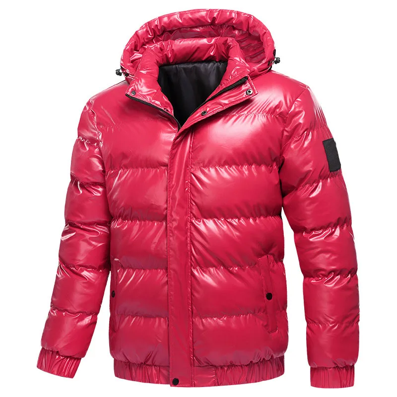 Zilver Glanzende mannen Winterjas Mode Capuchon Warm Dikker Katoen Gewatteerde Jas Mannen Effen Kleur Jonge Man Parka Uitloper MY308