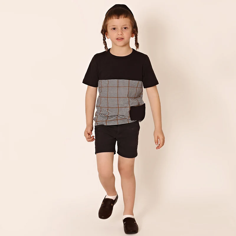 AA-boy and girl t-shirt summer short sleeve plaid family set baby boy/girl top shirt and legging set clothing large baggy pocket