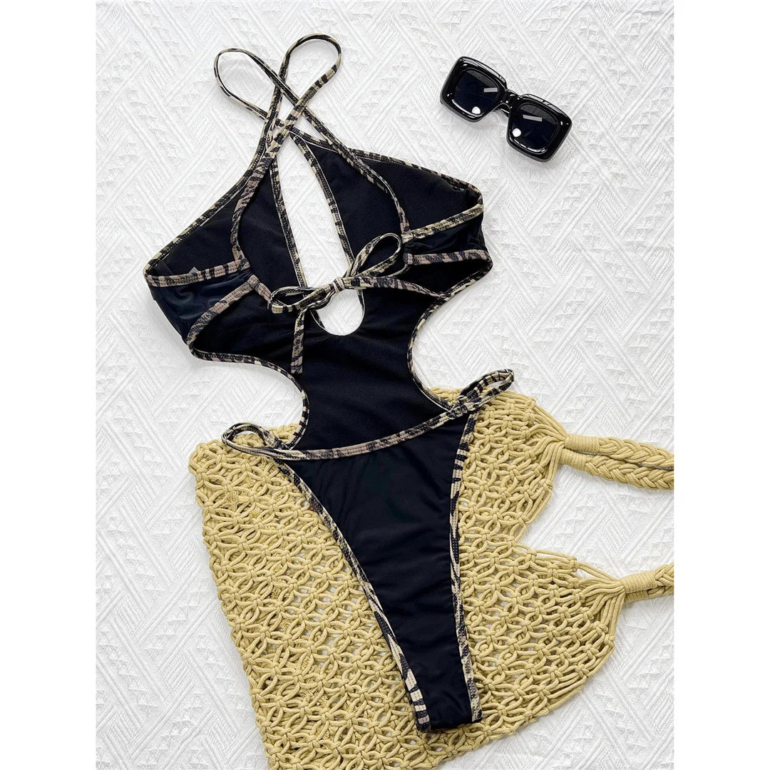 Neuer, aufreizender Badeanzug mit Cut-Out-Details und überkreuztem Rücken, einteiliger Badeanzug für Damen, Badebekleidung für Frauen, hoch geschnittener Monokini mit Polsterung, Badeanzug, Modell V7605. – Detail 5