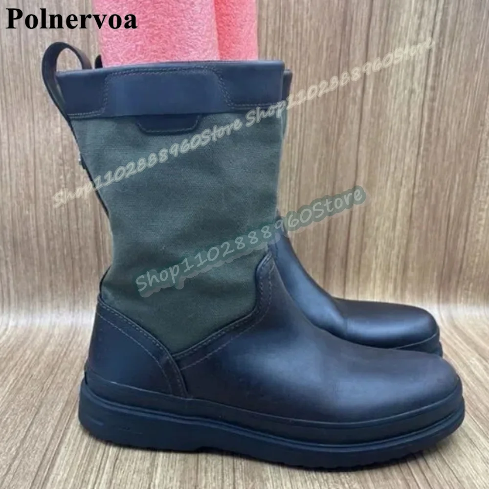 

Stylish Plus Size Green And Black Splicing Men Boots Flats Dress Shoes For Men Slip On Formal Fashionable Catwalk 2026 Men Boots