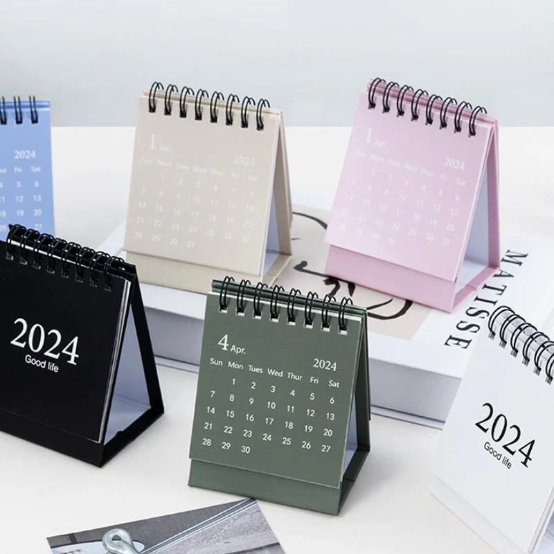 Mini 2024 Desk Calendar Simple English Calendar Book with Stickers Daily To Do List Agenda Organizers Home Office Supplies