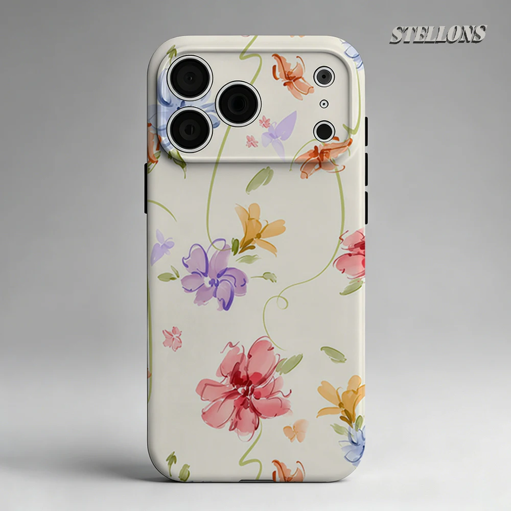 Coque arrière double couche Watercolor Blooms pour iPhone 18 17 16 15 14 13 Pro Max Plus – Compatible avec plusieurs modèles – Coque de téléphone indispensable