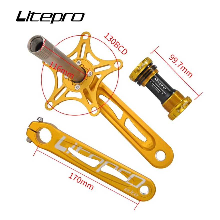 Litepro Folding Bicycle Elite Hollow Integrated Crank Ceramic Bearing Crankset 130BCD Single Chainring Aluminum Alloy Chainwheel