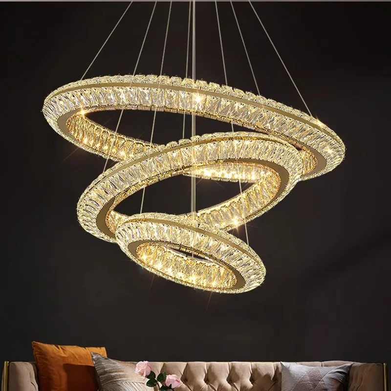 Crystal high-end atmospheric living room lamp, high-end luxury circle villa hollow lamp