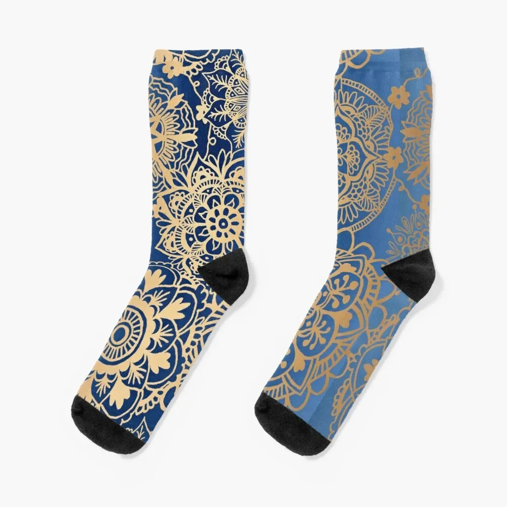 Blue and Gold Mandala Pattern Socks summer winter thermal Woman Socks Men's