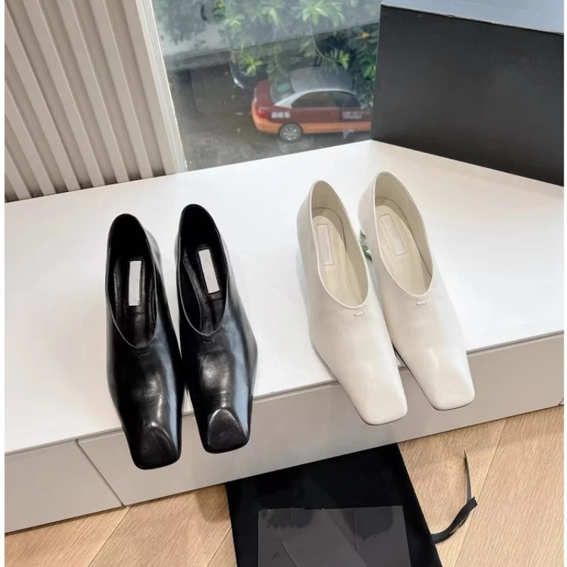 Zapatos cuadrados con forma de tacón de cristal hechos a medida para mujer, hechos de cuero genuino, tacón grueso transparente, tacones altos elegantes