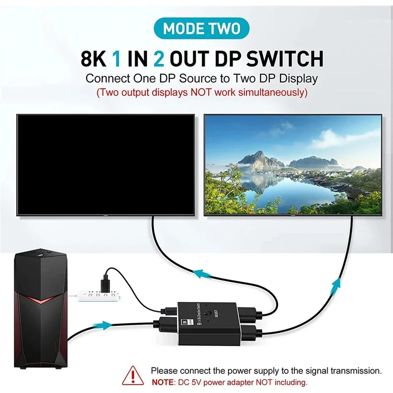 2X1 1X2 Displayport Bi-Direction Switch 8K@60Hz 4K@120Hz Manual DP Bidirectional Switcher 2 in 1 Out For PC Monitor Projector TV