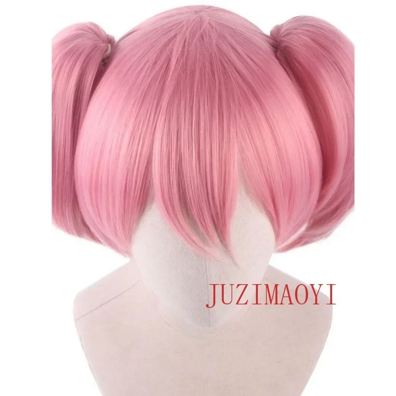 Kaname Madoka Wig Synthetic Pink Short 30cm Double Ponytails Cosplay Anime Beautiful Wig Heat Resistant Hair Halloween  Wig