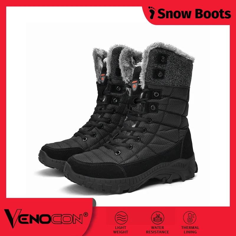 VENOCON PINGKEE Men's Winter Boots Warm Thick Plush Waterproof Casual Snow Shoes Sneakers For Men Women Fabric Footwear Man