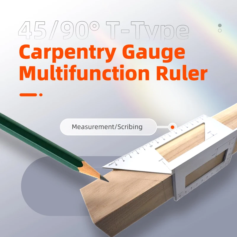 45 90 Degree Gauge Rule T-Type Woodworking Gauge Ruler Measurement Tool Carpentry Scribe Mark Line Multifunction Ruler