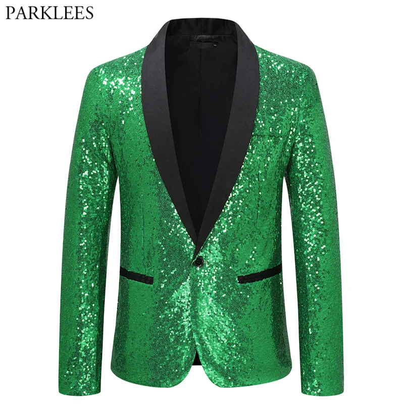 

Green Sequin Glitter Tuxedo Blazers Men 2023 Brand Slim Fit One Button Shiny Dress Blazers Stage Party Prom Singer Costume Homme