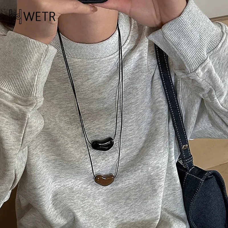 الأحمر الحب القلب قلادة معلقة قلادة المرأة حبل معلق فاخر سحب حبل أسود سترة سلسلة اكسسوارات نسائية #1