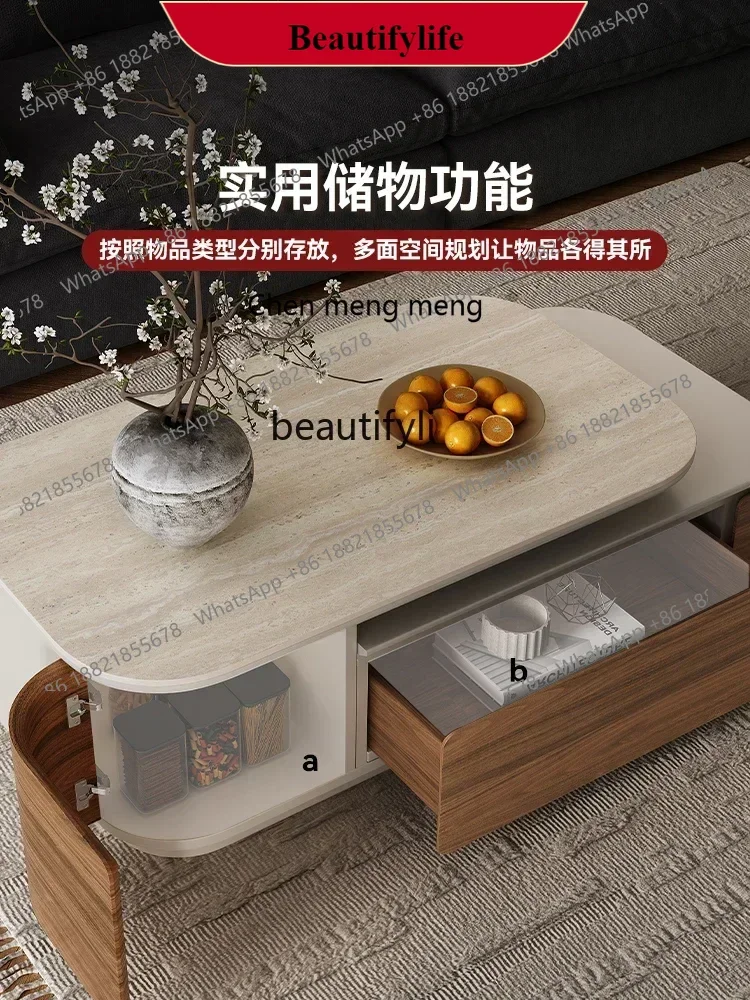 G153  Retractable cave stone rock slab coffee table living room home new light luxury high sense
